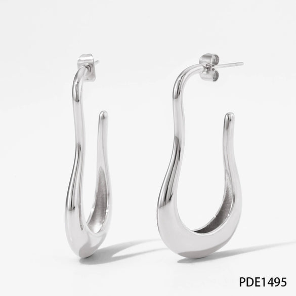 Wholesale Women's U Shaped Long Minimalist Stainless Steel Glossy Metal Cold Style Electroplated Earrings