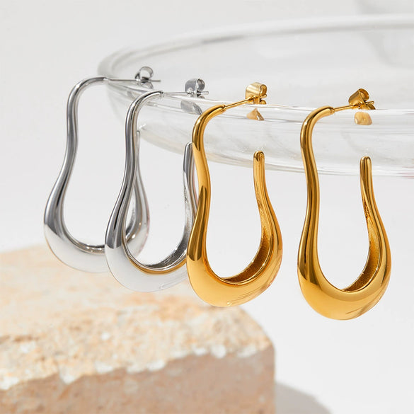 Wholesale Women's U Shaped Long Minimalist Stainless Steel Glossy Metal Cold Style Electroplated Earrings