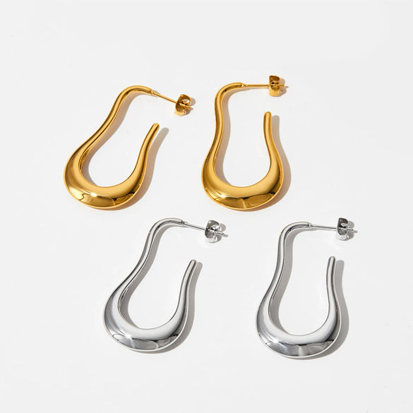 Wholesale Women's U Shaped Long Minimalist Stainless Steel Glossy Metal Cold Style Electroplated Earrings