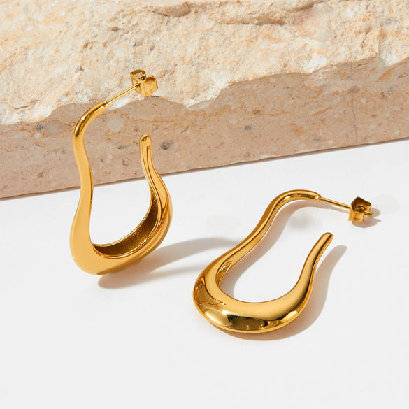 Wholesale Women's U Shaped Long Minimalist Stainless Steel Glossy Metal Cold Style Electroplated Earrings