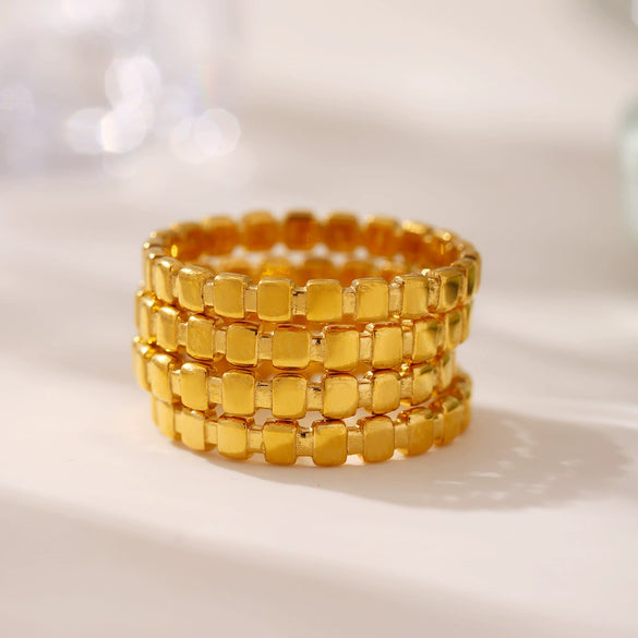 Wholesale Women's Ultrafine Small Square Stainless Steel Ring With Geometric Pattern Casting And Electroplating For Index Finger Ins Niche Light Luxury Style Jewelry