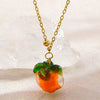 Wholesale Women's Unique Fruit Pattern Stainless Steel Electroplated Jewelry Set With O Word Chain Pendant Necklace And Pumpkin Earrings