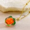 Wholesale Women's Unique Fruit Pattern Stainless Steel Electroplated Jewelry Set With O Word Chain Pendant Necklace And Pumpkin Earrings
