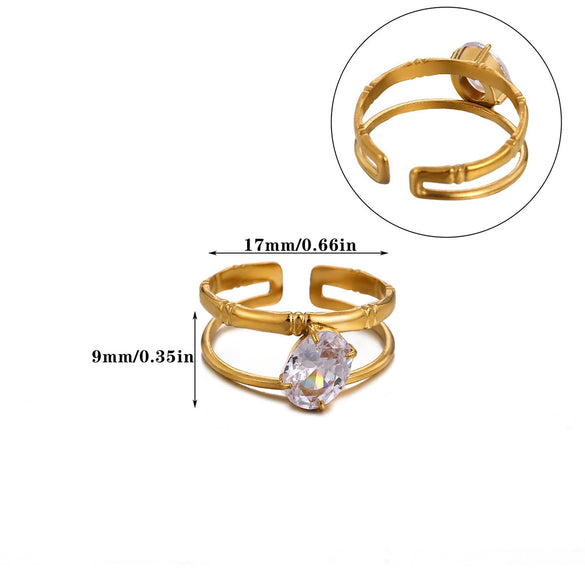 Wholesale Women's Universal Eggshaped And Fruitshaped Colorful Zircon Titanium Steel Ring With Inlaid Gold And Geometric Light Luxury Style