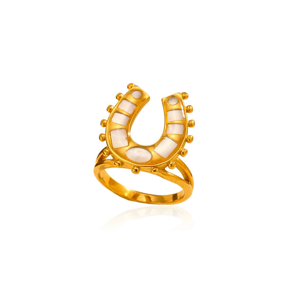 Wholesale Women's Ushaped Geometric Stainless Steel And Titanium Steel Ring With Pvd Furnace Vacuum Real Gold Plating