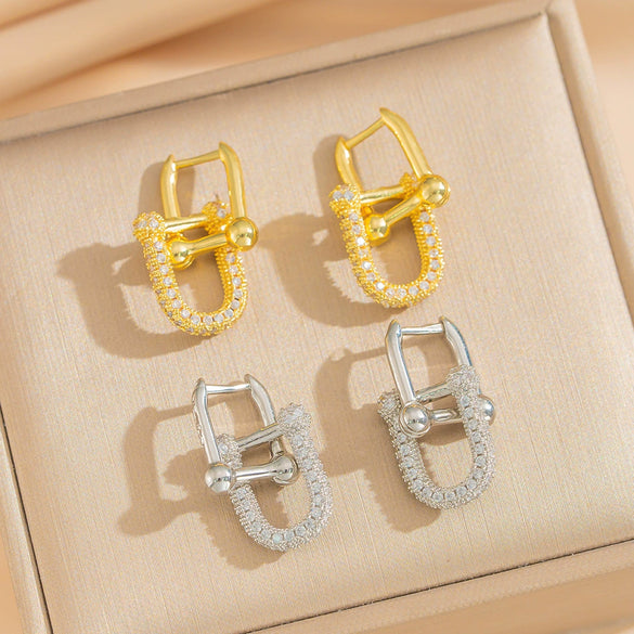 Wholesale Women's Ushaped Gold Plated Copper Electroplated Oval Double Ring Earrings