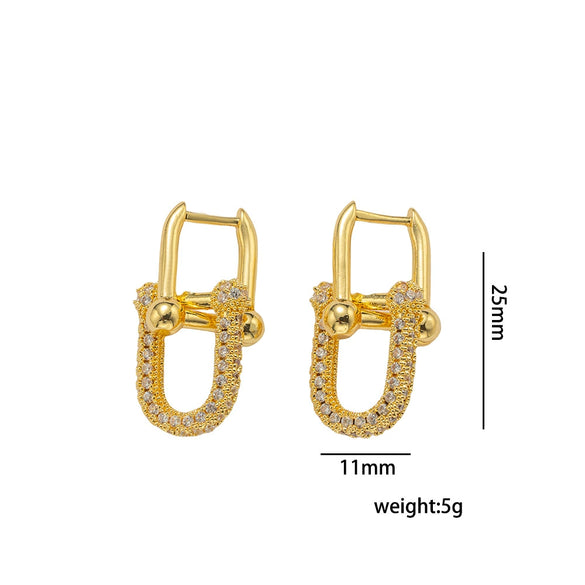 Wholesale Women's Ushaped Gold Plated Copper Electroplated Oval Double Ring Earrings