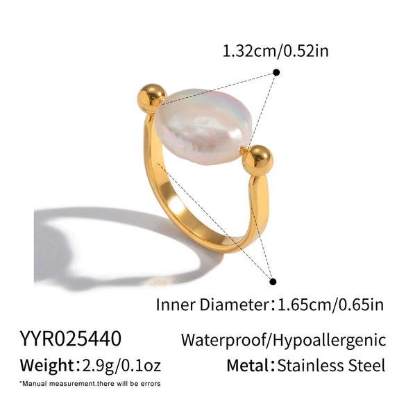 Wholesale Women's Ushaped Natural Freshwater Baroque Pearl Ring In Stainless Steel With Pvd Furnace Vacuum Real Gold Plating Light Luxury Minimalist Style