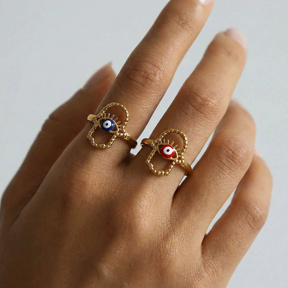 Wholesale Women's Ushaped Retro Eye Stainless Steel Goldplated Ring