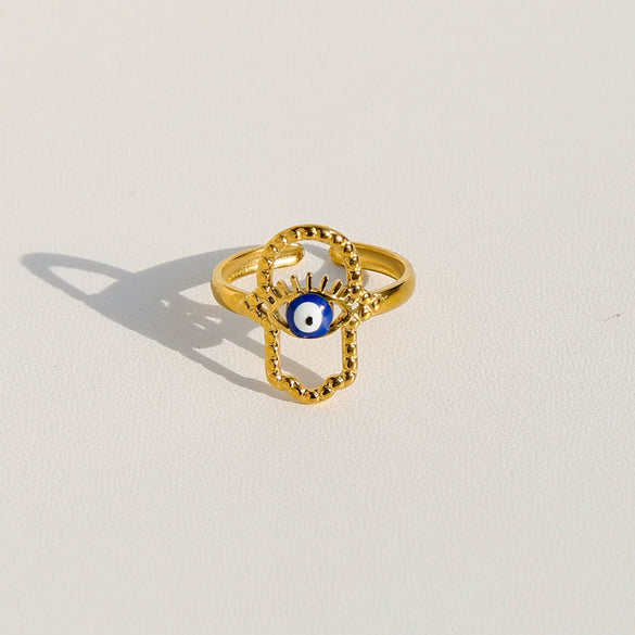 Wholesale Women's Ushaped Retro Eye Stainless Steel Goldplated Ring