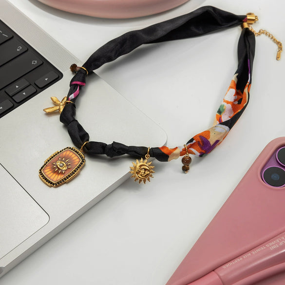 Wholesale Women's Ushaped Stainless Steel And Silk Scarf Chain Electroplated Necklace Jewelry For Holiday Vacation Style