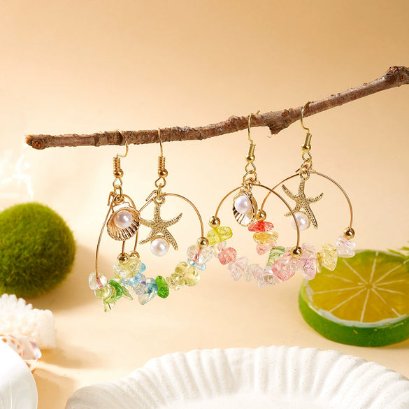 Wholesale Women's Vacation Style Minimalist Alloy Electroplated Irregular Starfish Shell Geometric And Animal Pattern Earrings