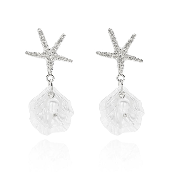 Wholesale Women's Vacation Style Minimalist Animal Zodiac Starfish Pearl Shell Pendant Earrings Made Of Alloy And Steel With Electroplating