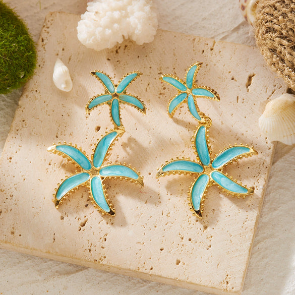 Wholesale Women's Vacation Style Minimalist Electroplated Alloy Earrings With Crab And Starfish Animal Patterns
