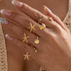 Wholesale Women's Vacation Style Minimalist Starfish And Scallop Alloy Open Ring Set With Electroplating
