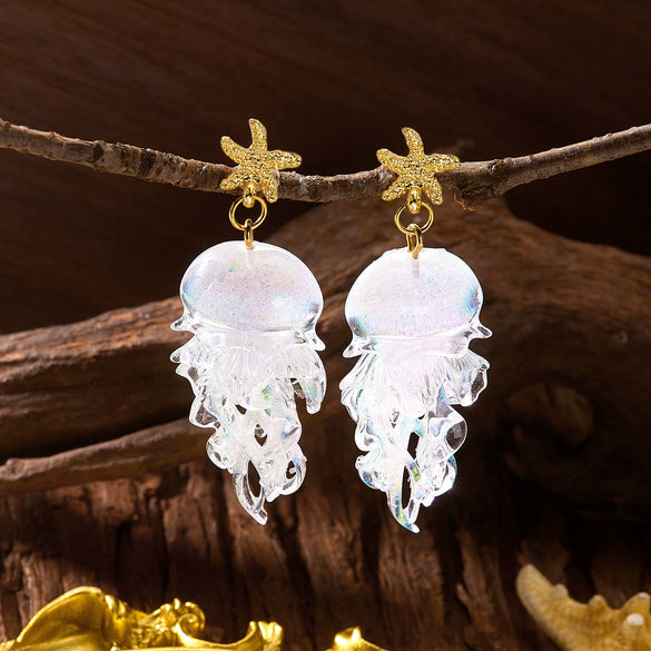 Wholesale Women's Vacation Style Minimalist Starfish Gradient Jellyfish Acrylic Electroplated Steel Earrings