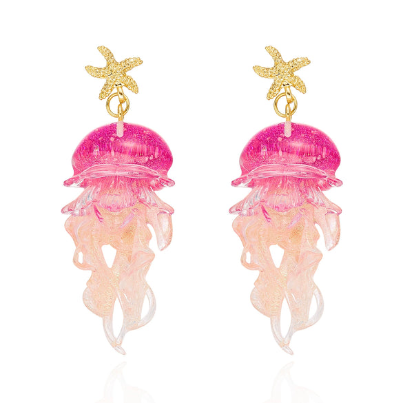 Wholesale Women's Vacation Style Minimalist Starfish Gradient Jellyfish Acrylic Electroplated Steel Earrings