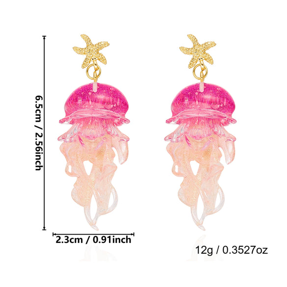 Wholesale Women's Vacation Style Minimalist Starfish Gradient Jellyfish Acrylic Electroplated Steel Earrings