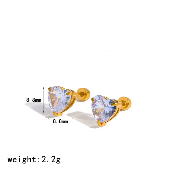 Wholesale Women's Versatile Geometric Drop Shape Round And Heart Shape Diamondencrusted Titanium Steel And Stainless Steel Earrings With Pvd Furnace Vacuum Real Gold Plating