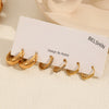 Wholesale Women's Versatile Geometric Stainless Steel 18K Gold Color Electroplated Earrings Three Piece Set