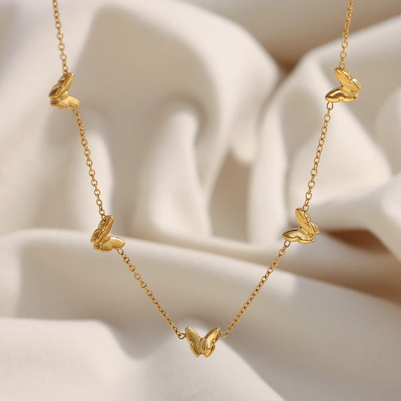 Wholesale Women's Versatile Stainless Steel 18K Gold Plated Butterfly Zodiac Animal Pattern Necklace