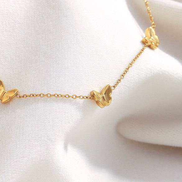 Wholesale Women's Versatile Stainless Steel 18K Gold Plated Butterfly Zodiac Animal Pattern Necklace