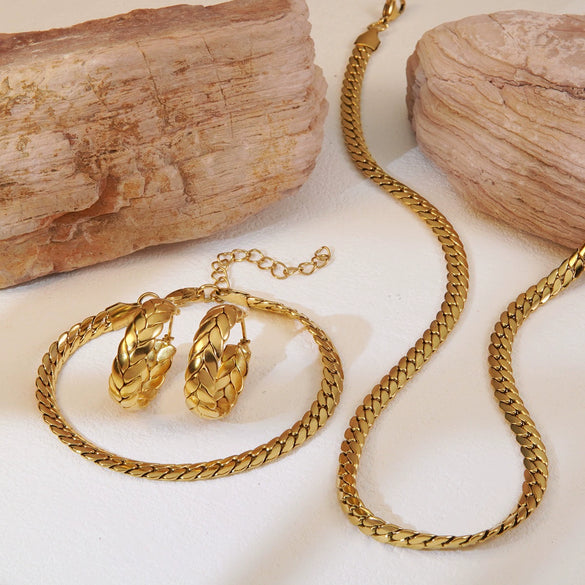 Wholesale Women's Vervain Wheat Jewelry Set With Horse Whip Chain Stainless Steel Electroplated