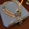 Wholesale Women's Vintage Alloy Geometric Drop Necklace With Electroplating And String Of Pearls Chain