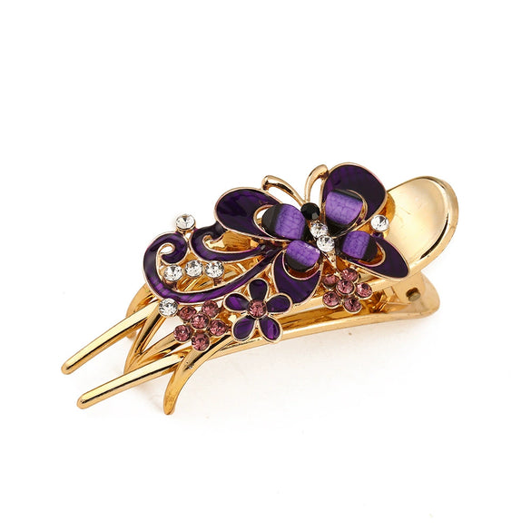 Wholesale Women's Vintage Alloy Grab Clip Hairpin With Butterfly Flower Rhinestone Electroplating