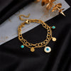 Wholesale Women's Vintage Blue Eyes Turquoise Pendant Double Titanium Steel Electroplated Bracelet