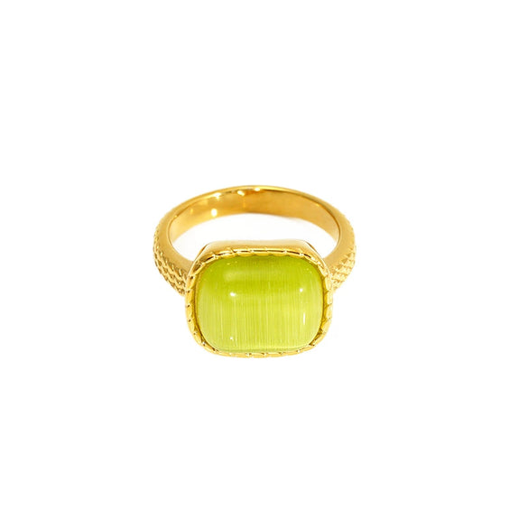 Wholesale Women's Vintage Electroplated Stainless Steel Cat's Eye Stone Eye Pattern Square Ring Jewelry Accessory