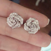 Wholesale Women's Vintage Elegance Copper Hollow Flower Camellia Style Earrings Set With Zircon