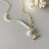 Wholesale Women's Vintage Elegant Fashion Metal Freshwater Pearl Ot Buckle Geometric Mixed Gem Inlay Snake Bone Chain Necklace