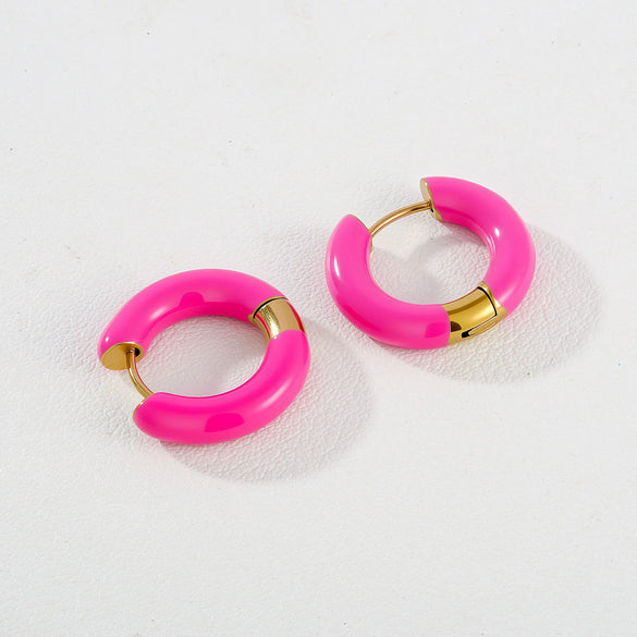 Wholesale Women's Vintage Enamel Geometric Stainless Steel Electroplated Circle Earrings