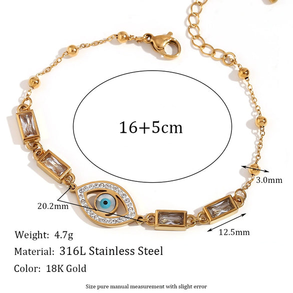 Wholesale Women's Vintage Fashion Geometric Stainless Steel 18K Gold Plated Micro Inlaid Natural Stone Devil's Eye Bracelet