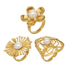Wholesale Women's Vintage Floral Geometric Design Stainless Steel Index Finger Ring Set Pvd Plated With 18K Gold