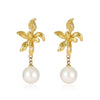 Wholesale Women's Vintage French Retro Joker Flower Pearl Stainless Steel Goldplated Earrings