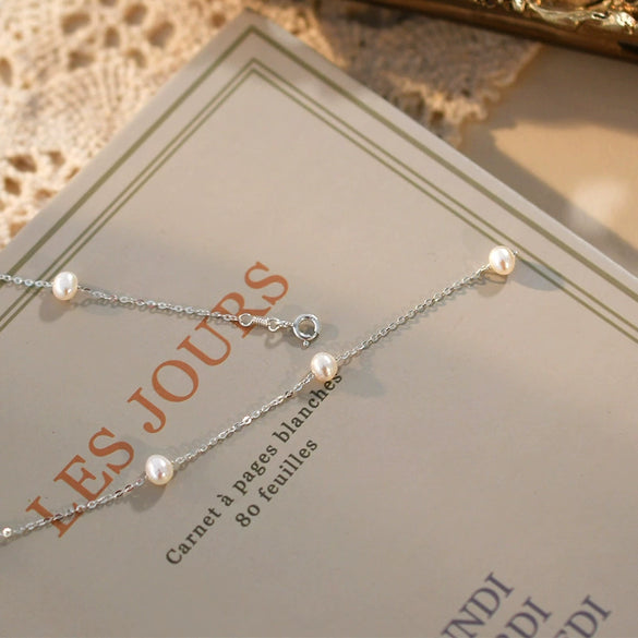Wholesale Women's Vintage Freshwater Pearl Gypsophila Necklace Copper Alloy O Shaped Chain Electroplated