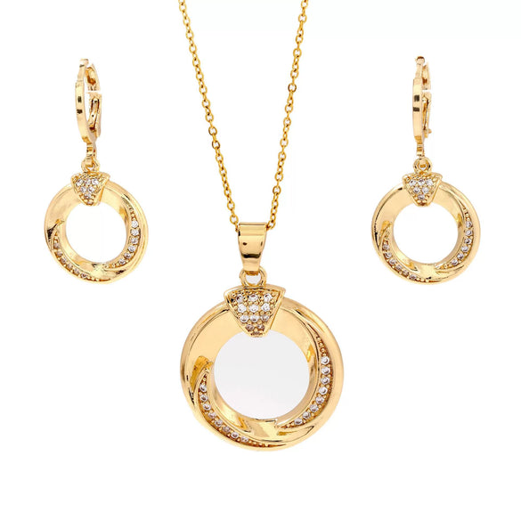 Wholesale Women's Vintage Geometric Copper Zircon Microembedded O Chain Necklace And Earrings Set With Electroplating
