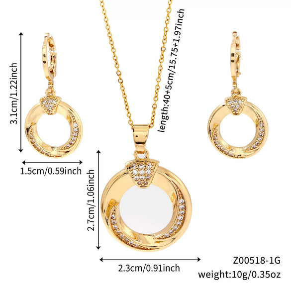 Wholesale Women's Vintage Geometric Copper Zircon Microembedded O Chain Necklace And Earrings Set With Electroplating