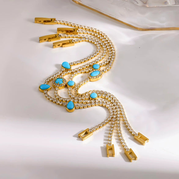 Wholesale Women's Vintage Geometric Diamond Encrusted 18K Gold Plated Stainless Steel Bracelet