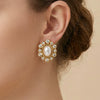 Wholesale Women's Vintage Geometric Flower Stainless Steel 18K Gold Plated Diamondencrusted Imitation Pearl Earrings