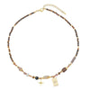 Wholesale Women's Vintage Geometric Handmade Necklace With African Turquoise Tiger Eye Stone Black Pointed Crystal Rice Beads Copper Stainless Steel Pendant And Chain