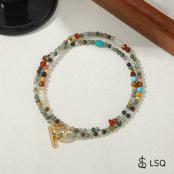 Wholesale Women's Vintage Geometric Indian Agate Shell Egg Yolk Copper Handmade Beaded Necklace