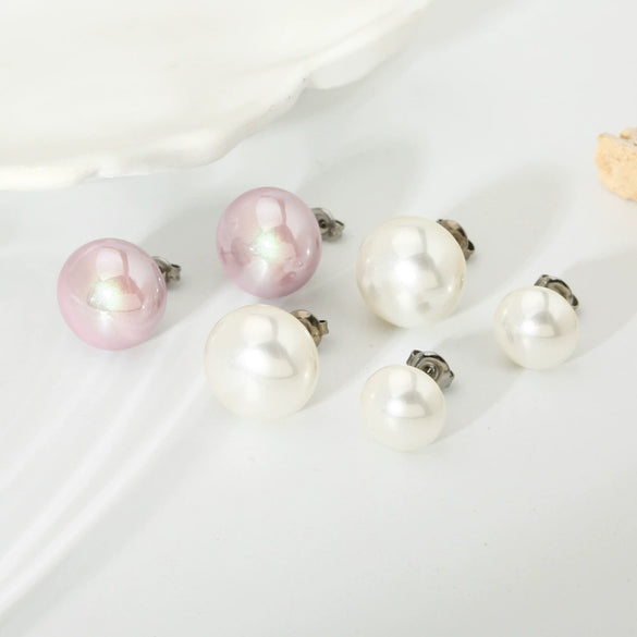 Wholesale Women's Vintage Geometric Stainless Steel Earrings Set With Pearls