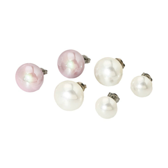 Wholesale Women's Vintage Geometric Stainless Steel Earrings Set With Pearls