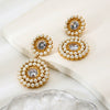 Wholesale Women's Vintage Geometric Stainless Steel Earrings With Zircon Inlaid Pearl Circle Vacuum Real Gold Plated In Pvd Furnace