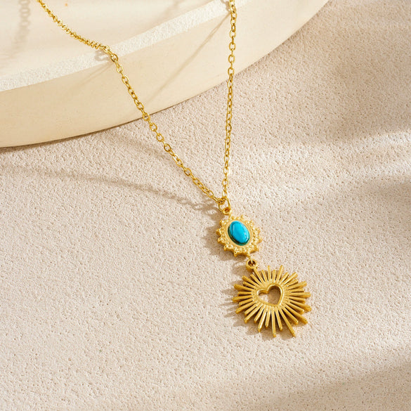 Wholesale Women's Vintage Geometric Stainless Steel Electroplated Heart Water Drop Bell Pendant Accessories Set With Thin Chain