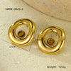 Wholesale Women's Vintage Geometric Stainless Steel Electroplating Irregular Round Hollow Inlaid Natural Stone Earrings