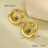 Wholesale Women's Vintage Geometric Stainless Steel Electroplating Irregular Round Hollow Inlaid Natural Stone Earrings